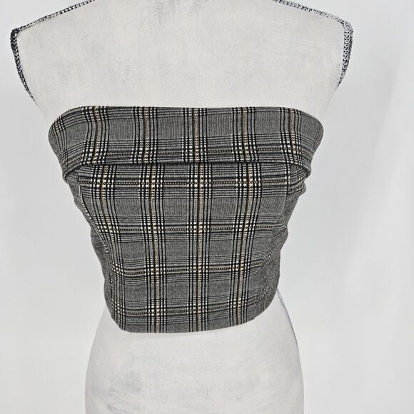 Le Lis Plaid Strapless Crop Top Medium - Picture 1 of 4
